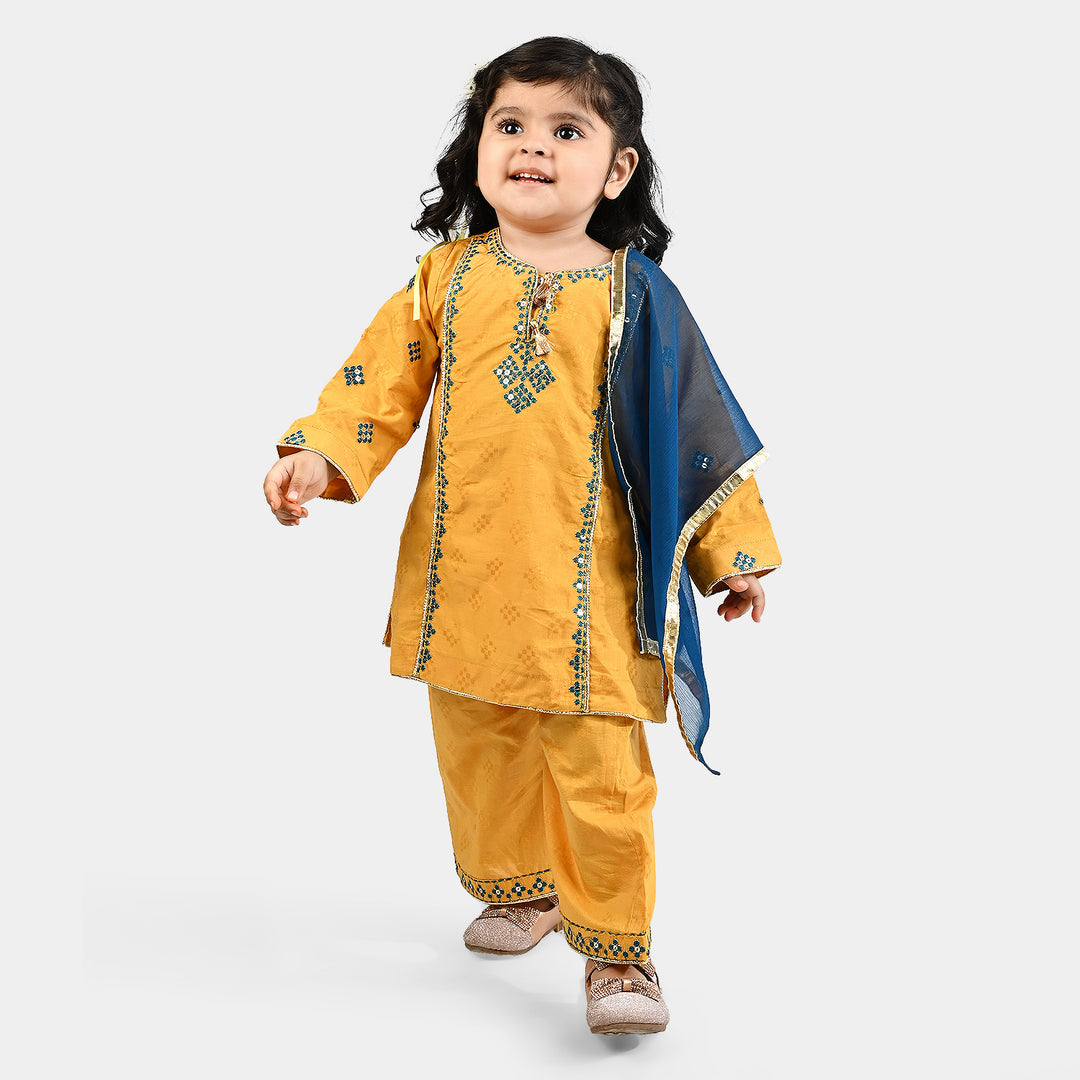 Infant Girls Jacquard 3 Pcs Ishq-Yellow