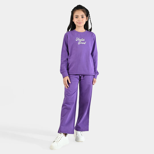 Girls Jersey/Terry 2 Piece Suit - Purple