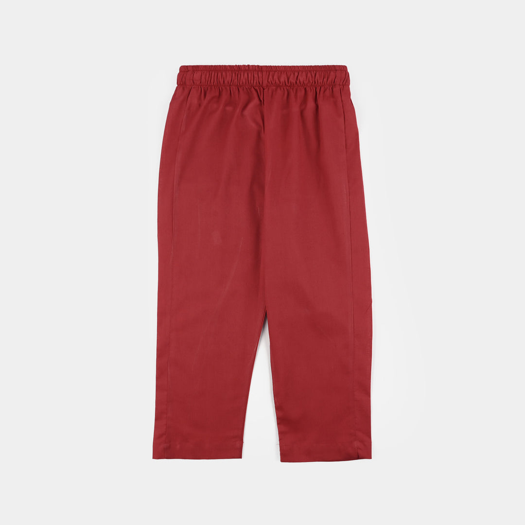 Boys Cotton Jacquard Kurta Pajama (Chin Boti) - Red