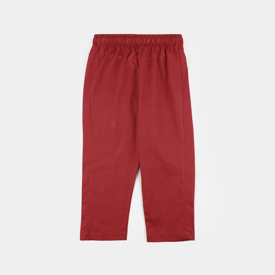 Boys Cotton Jacquard Kurta Pajama (Chin Boti) - Red
