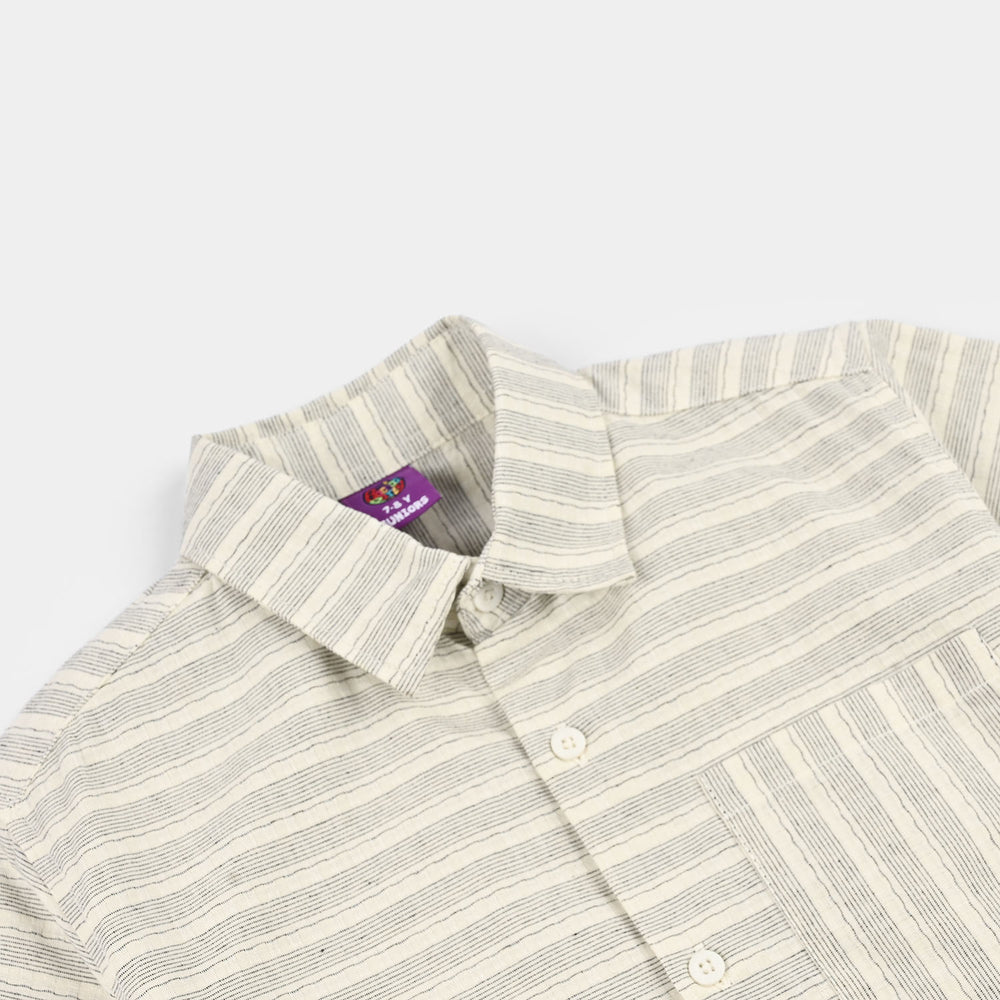 Boys Yarn Dyed Casual Shirt (Hustle Mood) - White