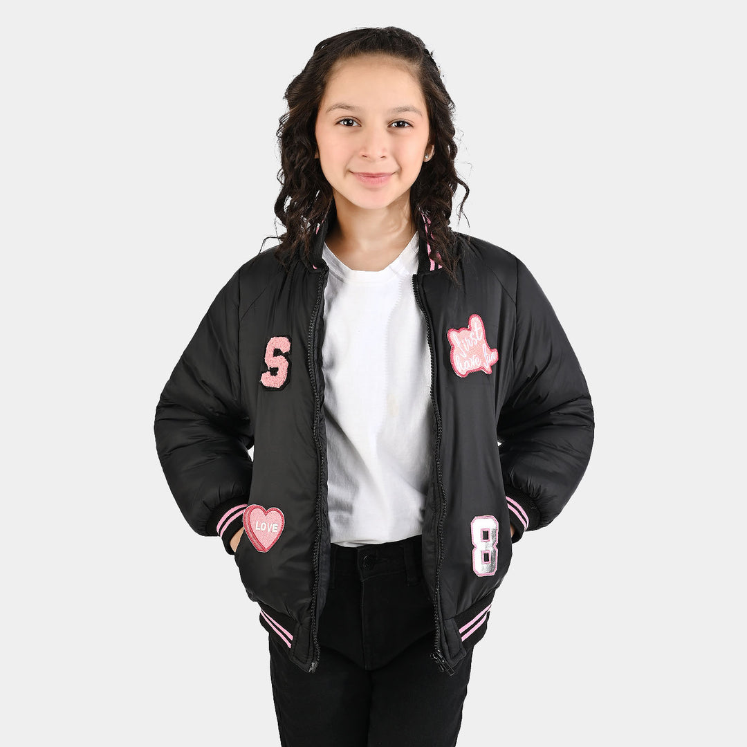 Girls Quilted Jacket F/S First Have Fun-BLACK
