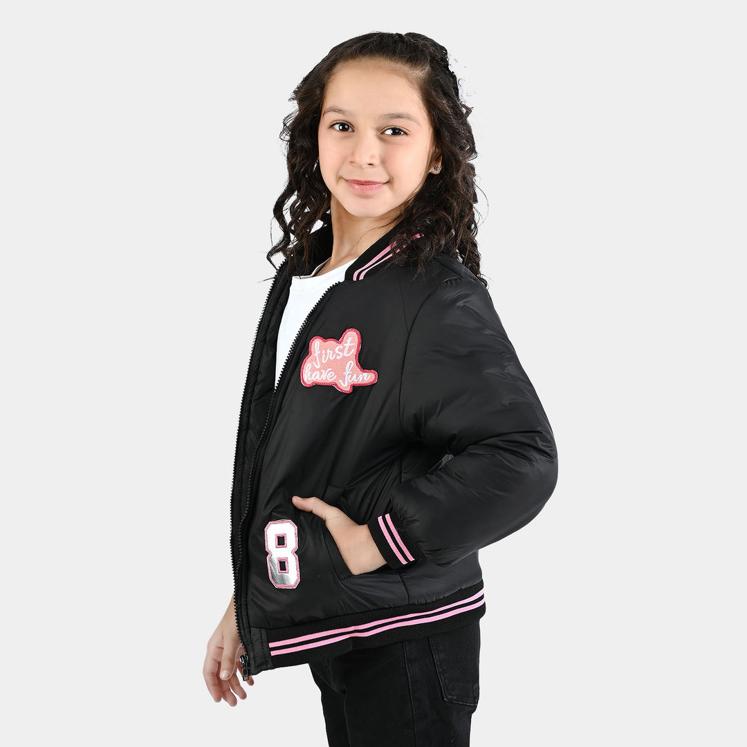 Girls Quilted Jacket F/S First Have Fun-BLACK