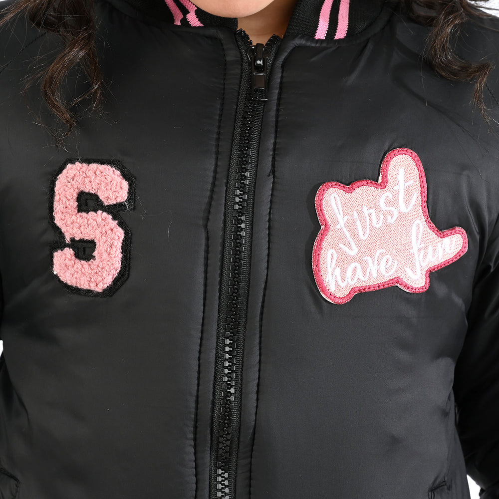 Girls Quilted Jacket F/S First Have Fun-BLACK