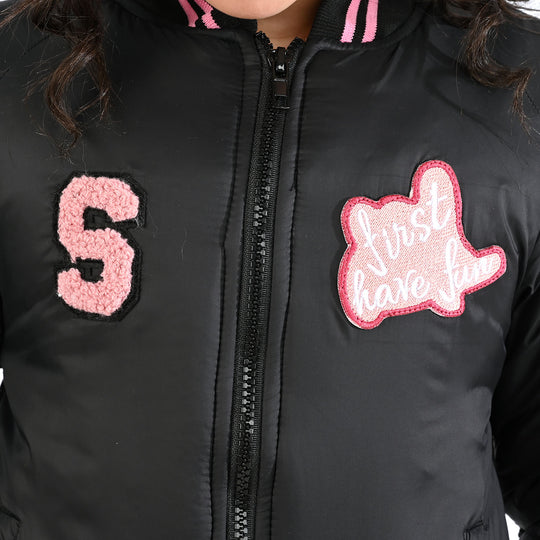 Girls Quilted Jacket F/S First Have Fun-BLACK