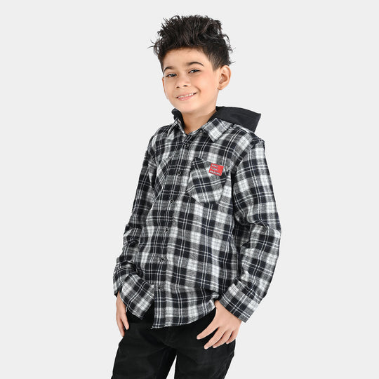 Boys Flannel Shirt F/S (Amazing Day)-Black Check