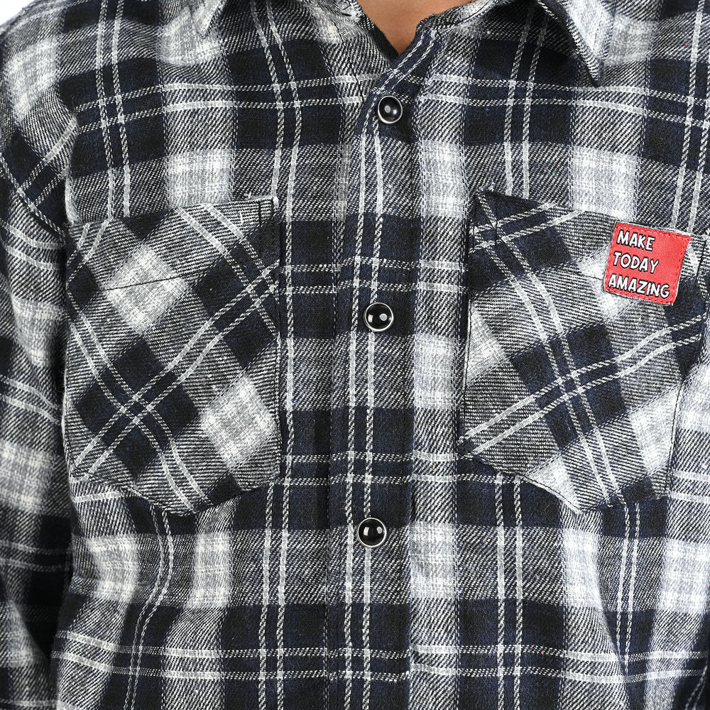 Boys Flannel Shirt F/S (Amazing Day)-Black Check