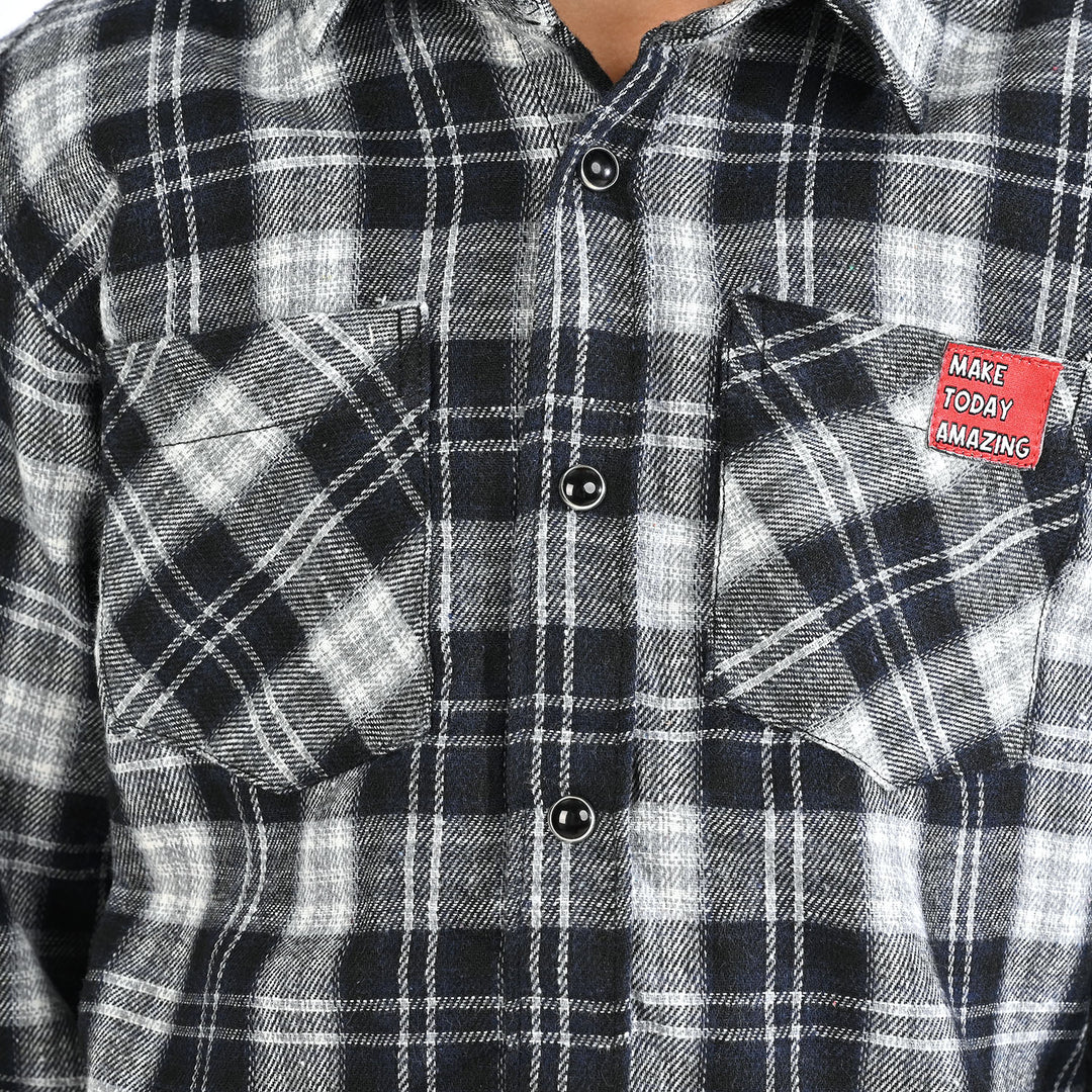 Boys Flannel Shirt F/S (Amazing Day)-Black Check