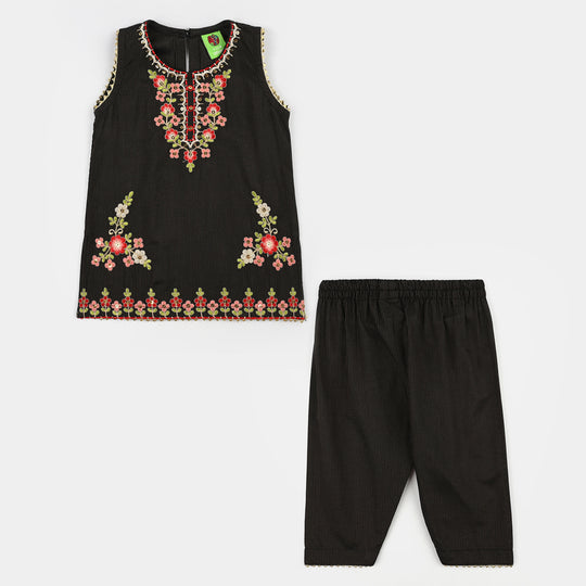 Infant Girls Jacquard 2Pcs Raat ki Rani-BLACK
