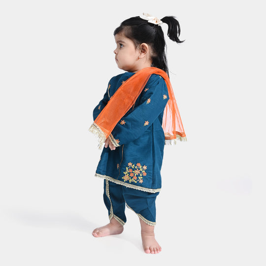 Infant Girls Raw Silk 3Pcs Suit Umang (Teal blue)