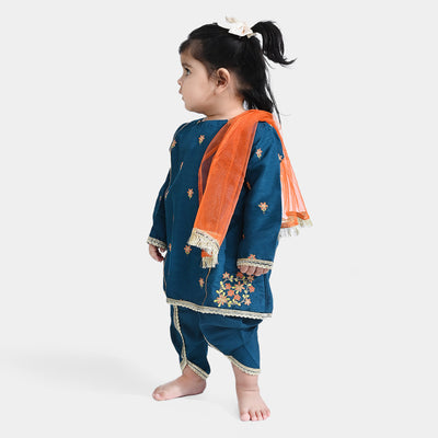 Infant Girls Raw Silk 3Pcs Suit Umang (Teal blue)