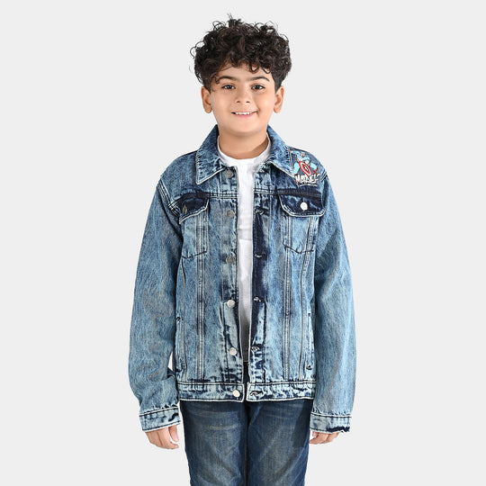 Boys Denim Stretch Jacket-Mid Blue
