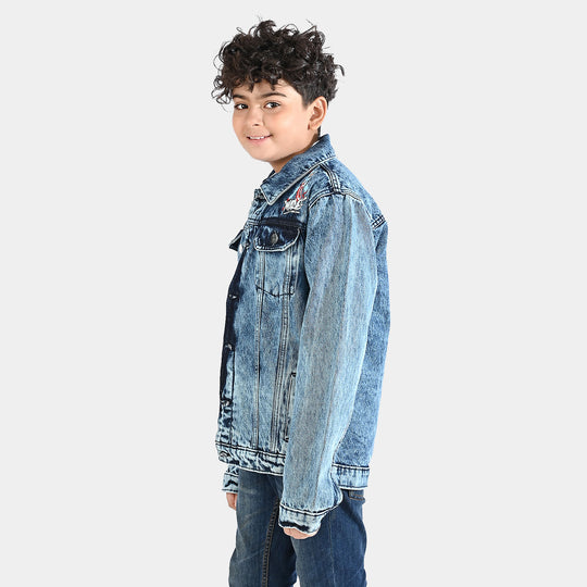Boys Denim Stretch Jacket-Mid Blue