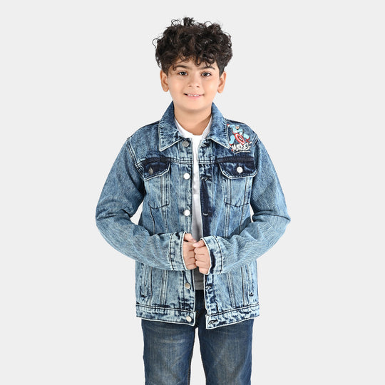 Boys Denim Stretch Jacket-Mid Blue