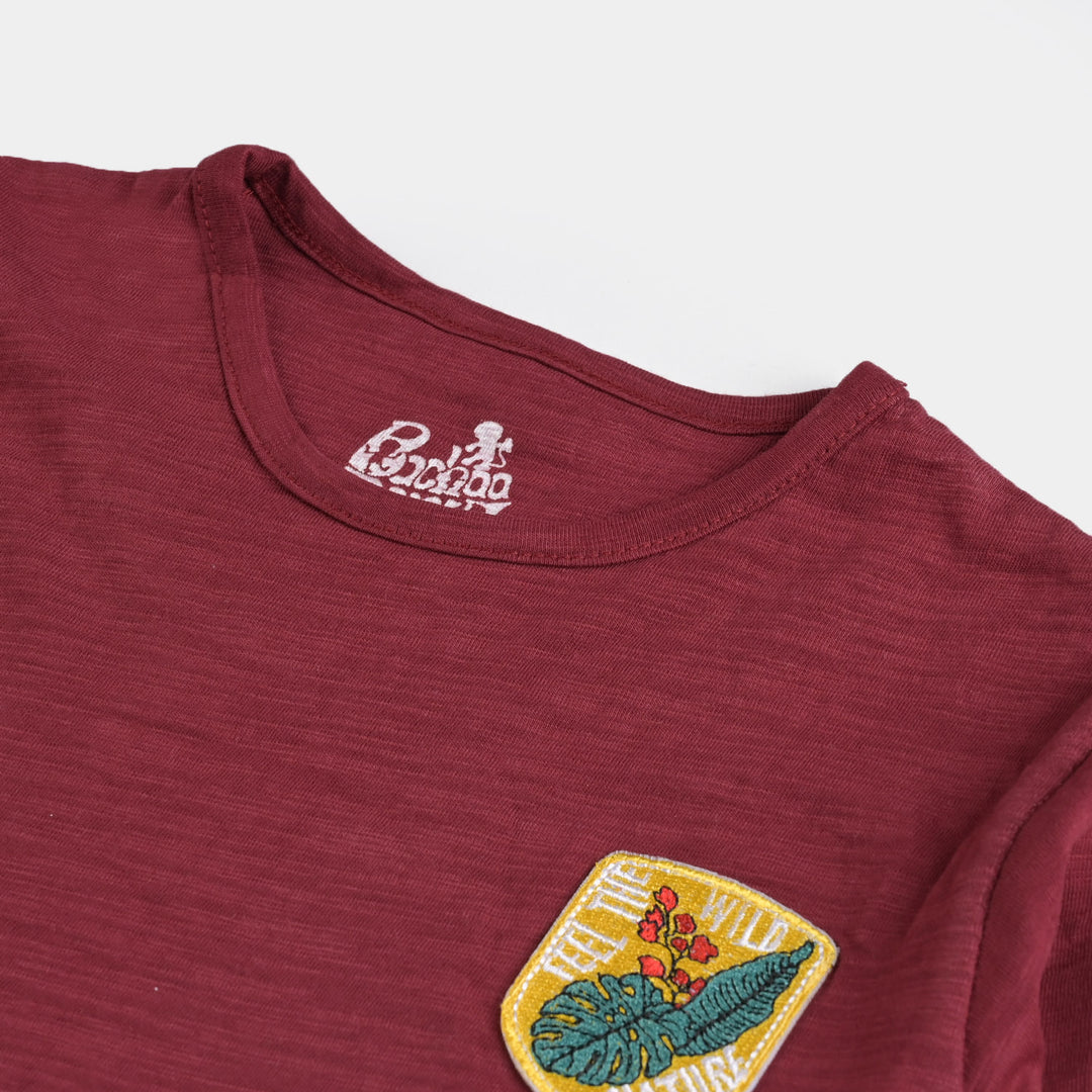 Girls Cotton T-Shirt Basic-MAROON