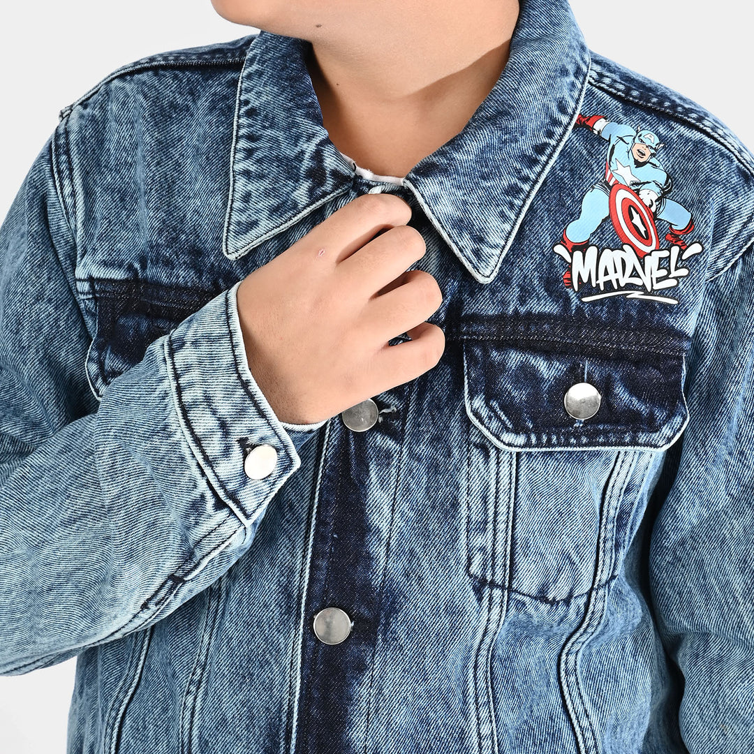 Boys Denim Stretch Jacket-Mid Blue