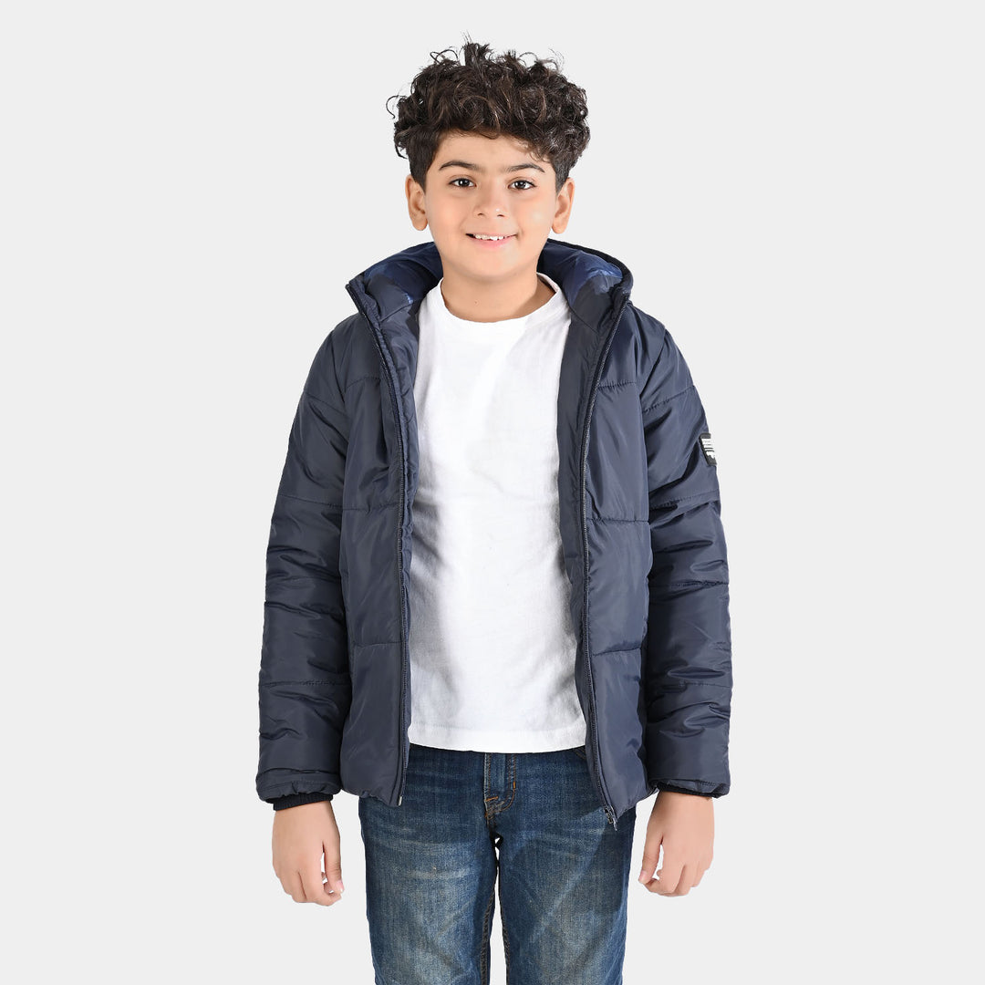Boys Quilted Hooded Jacket F/S In Sports-NAVY