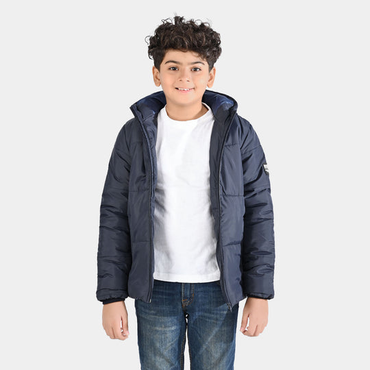 Boys Quilted Hooded Jacket F/S In Sports-NAVY