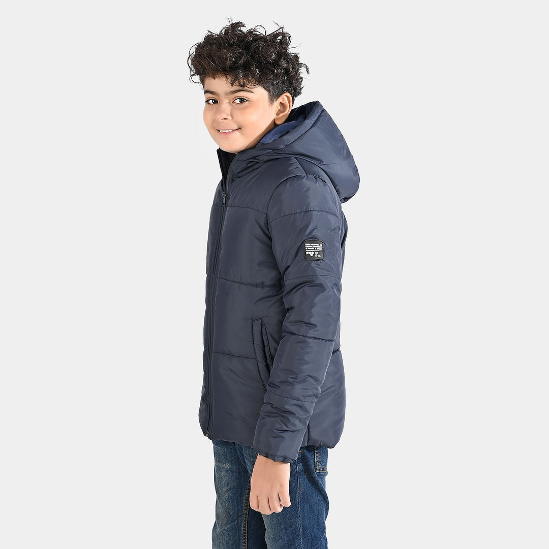 Boys Quilted Hooded Jacket F/S In Sports-NAVY