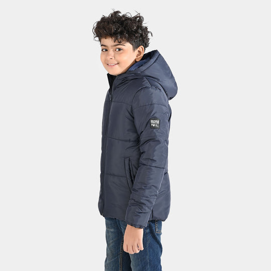 Boys Quilted Hooded Jacket F/S In Sports-NAVY