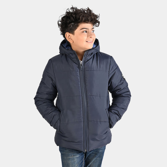 Boys Quilted Hooded Jacket F/S In Sports-NAVY