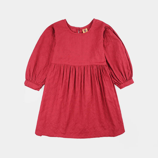 Girls Cotton Casual Frock Salsa- Red