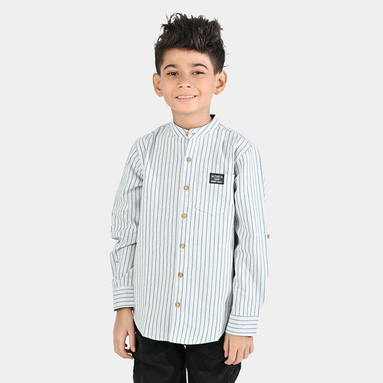 Boys Yarn Dyed Shirt F/S - Navy Stripe
