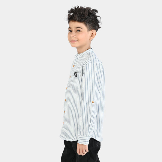 Boys Yarn Dyed Shirt F/S - Navy Stripe