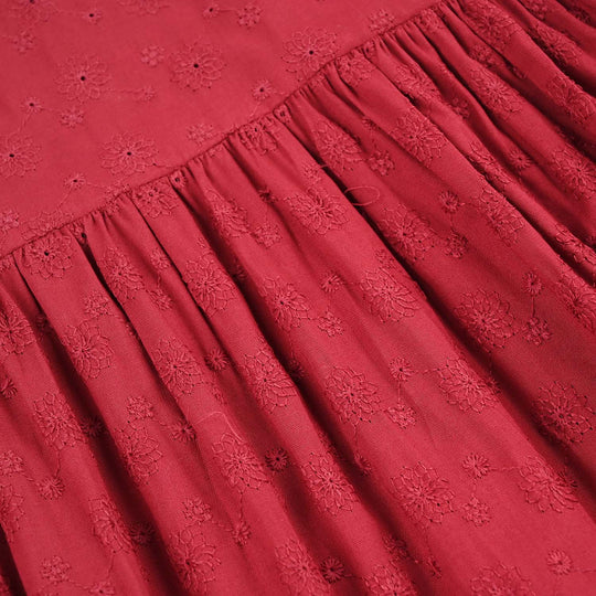 Girls Cotton Casual Frock Salsa- Red
