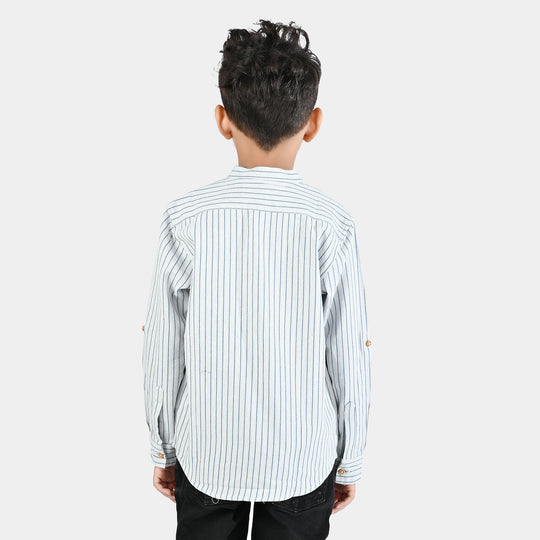 Boys Yarn Dyed Shirt F/S - Navy Stripe