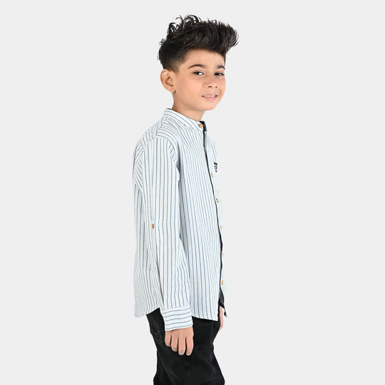 Boys Yarn Dyed Shirt F/S - Navy Stripe