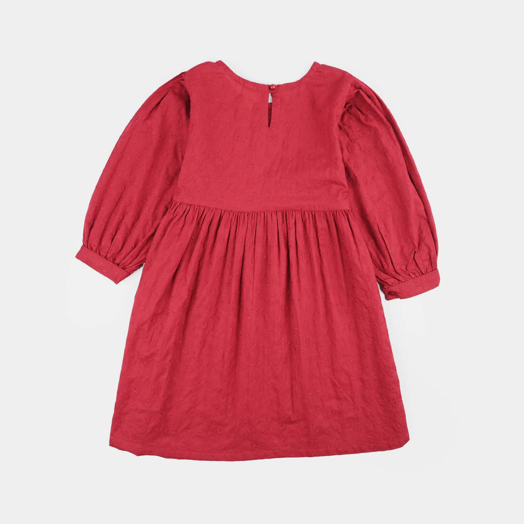 Girls Cotton Casual Frock Salsa- Red