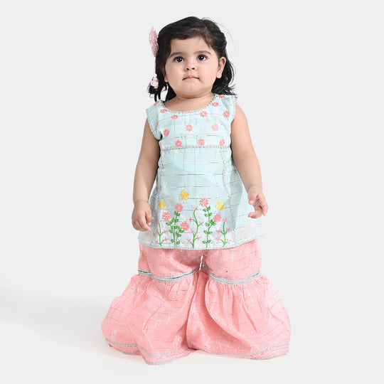 Infant Girls Organza 3PCs Suit Pretty Flower | Mint Green