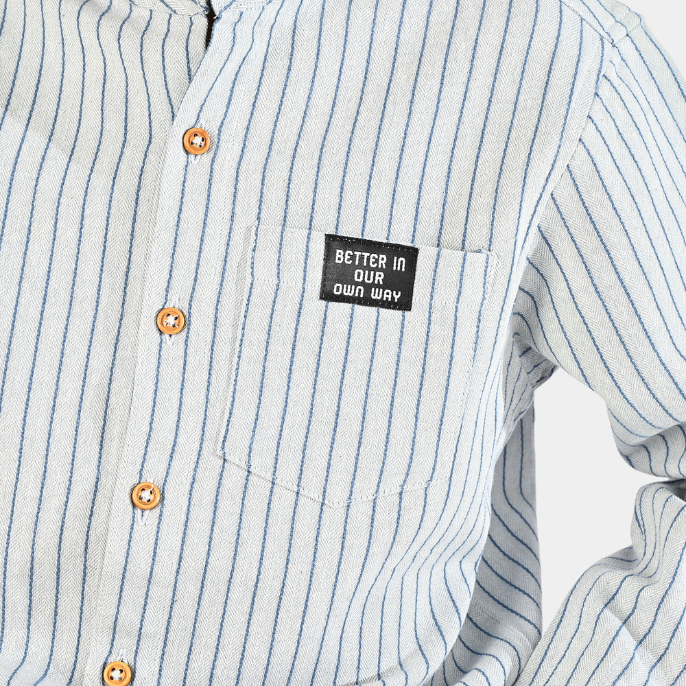 Boys Yarn Dyed Shirt F/S - Navy Stripe