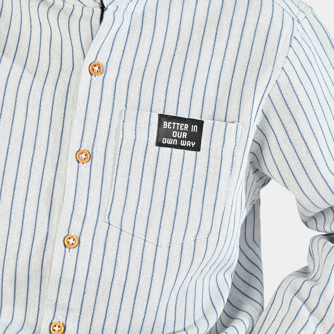 Boys Yarn Dyed Shirt F/S - Navy Stripe