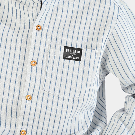 Boys Yarn Dyed Shirt F/S - Navy Stripe