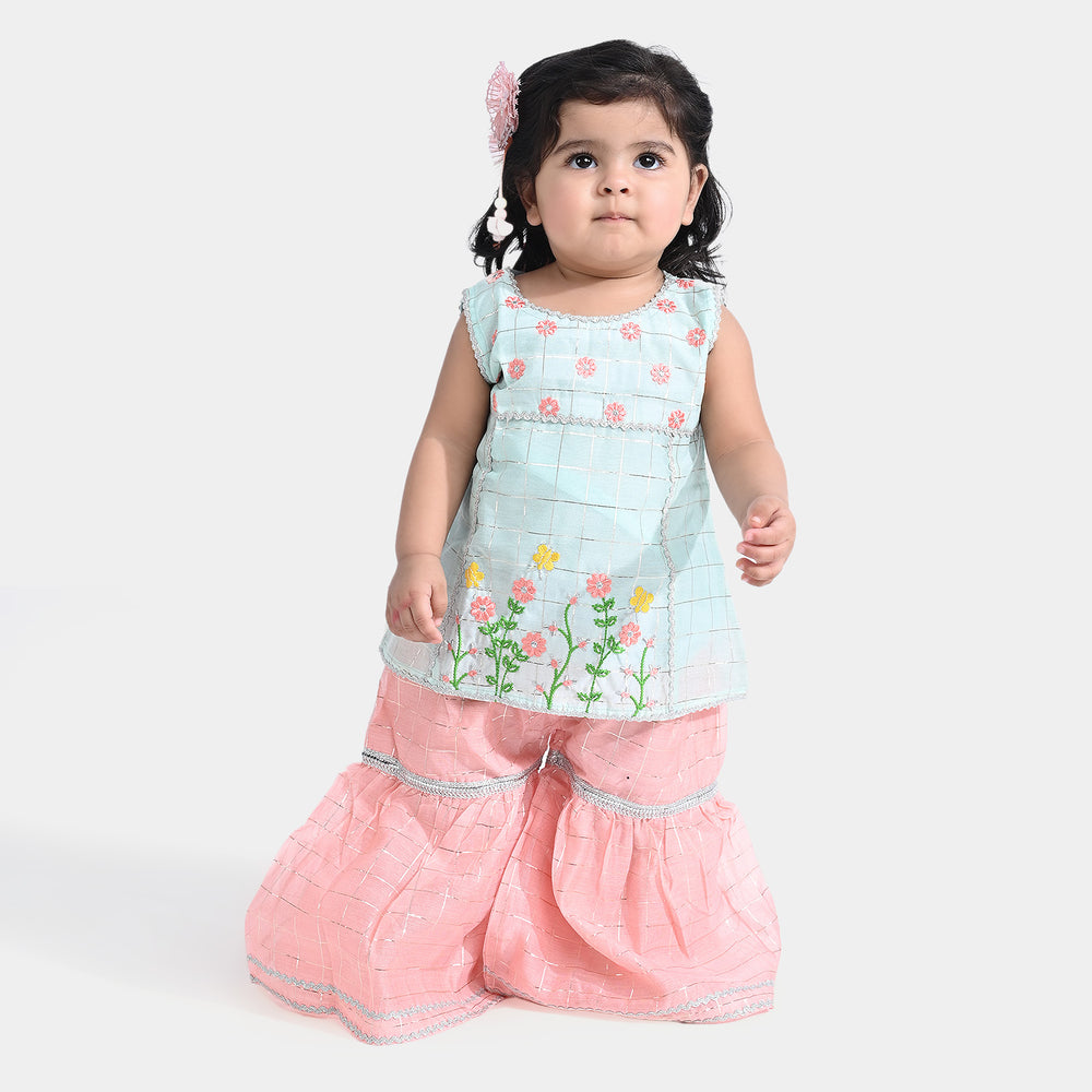 Infant Girls Organza 3PCs Suit Pretty Flower | Mint Green