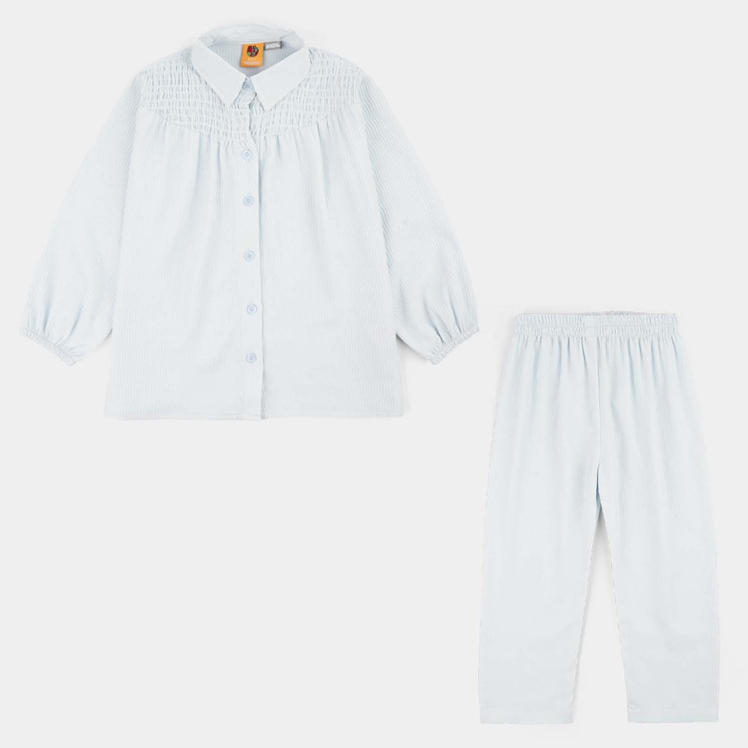 Girls Poly Crinkle Co-Ord Set Pleated Set-Blue