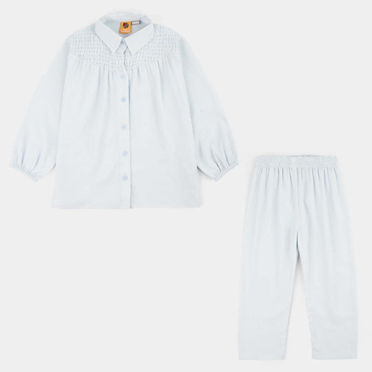 Girls Poly Crinkle Co-Ord Set Pleated Set-Blue