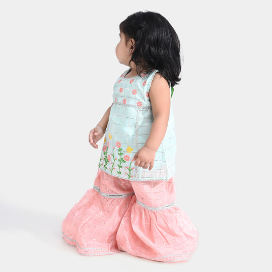 Infant Girls Organza 3PCs Suit Pretty Flower | Mint Green