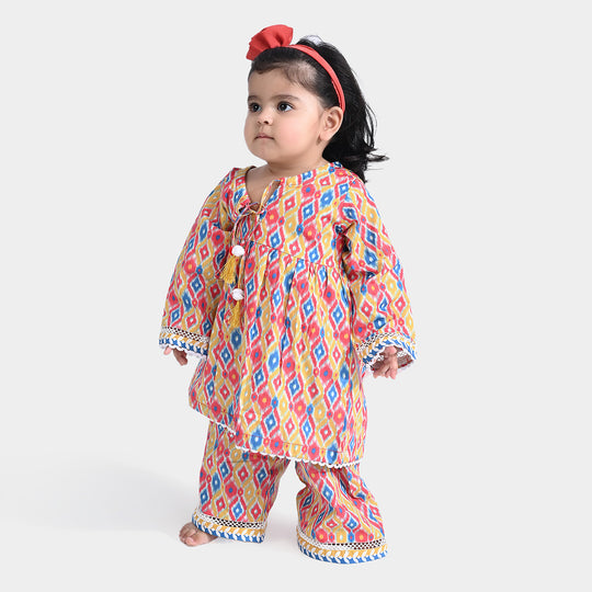 Infant Girls Cotton Poplin Printed 2 PCs Color Pop-Multi