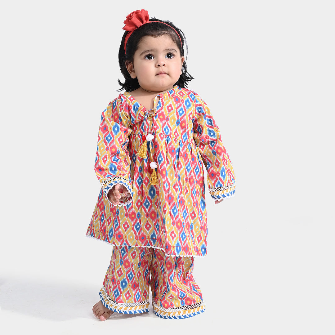 Infant Girls Cotton Poplin Printed 2 PCs Color Pop-Multi