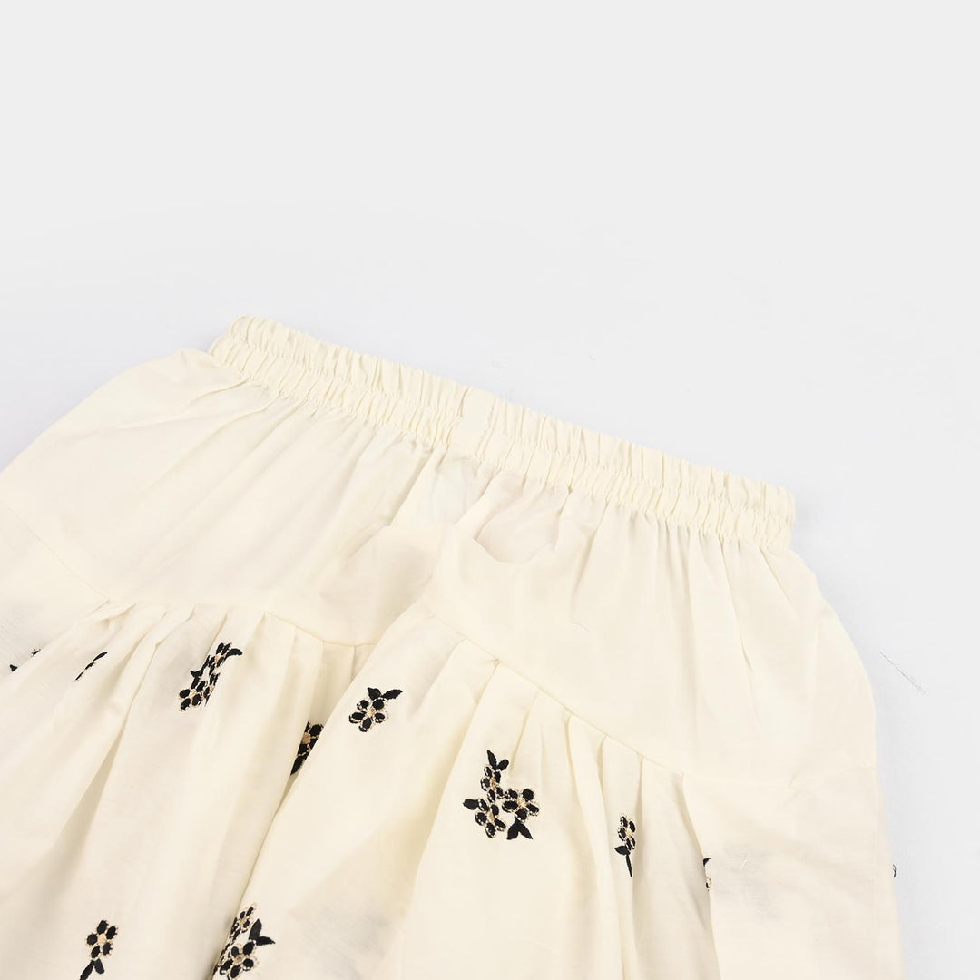 Girls Cotton Emb Farshi Shalwar (White)