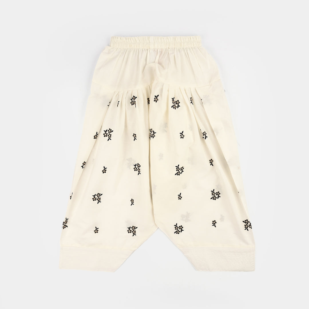 Girls Cotton Emb Farshi Shalwar (White)