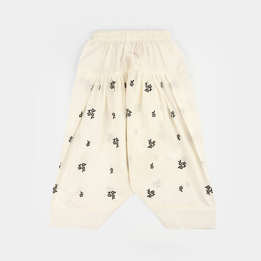 Girls Cotton Emb Farshi Shalwar (White)