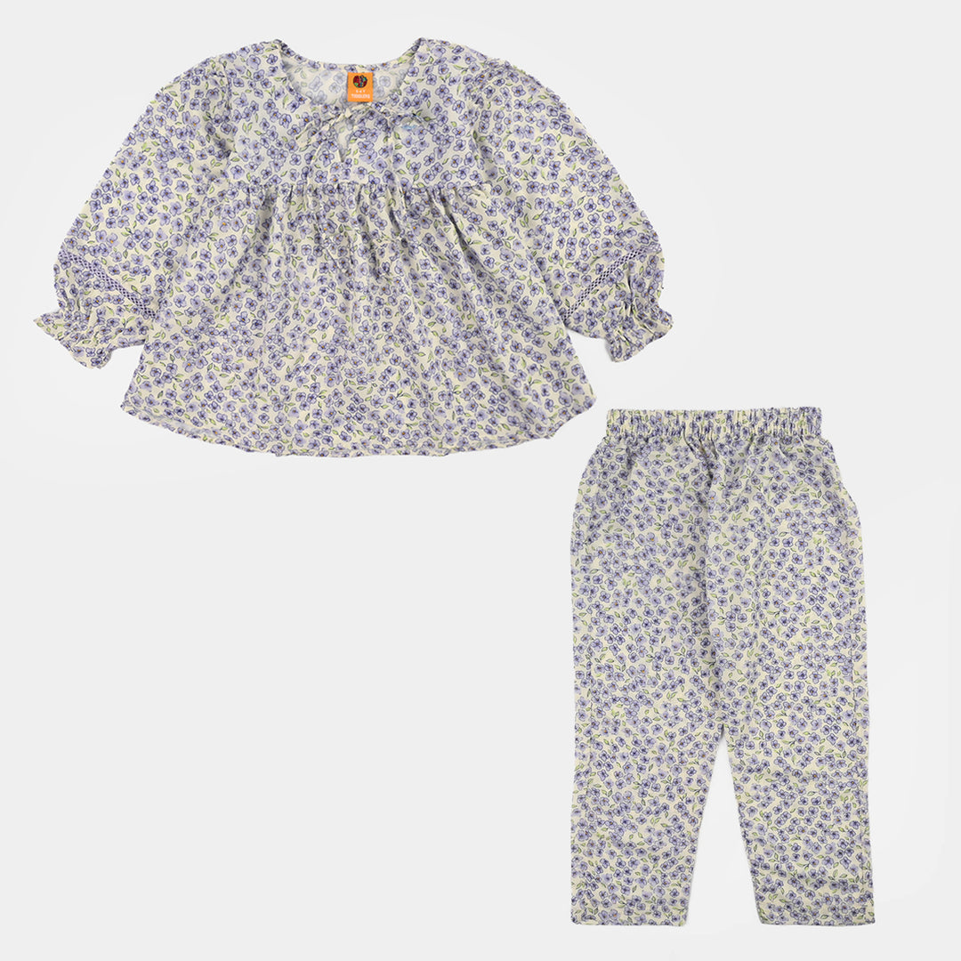 Girls Poly Lawn Co-Ord Set Black Bows-Multi