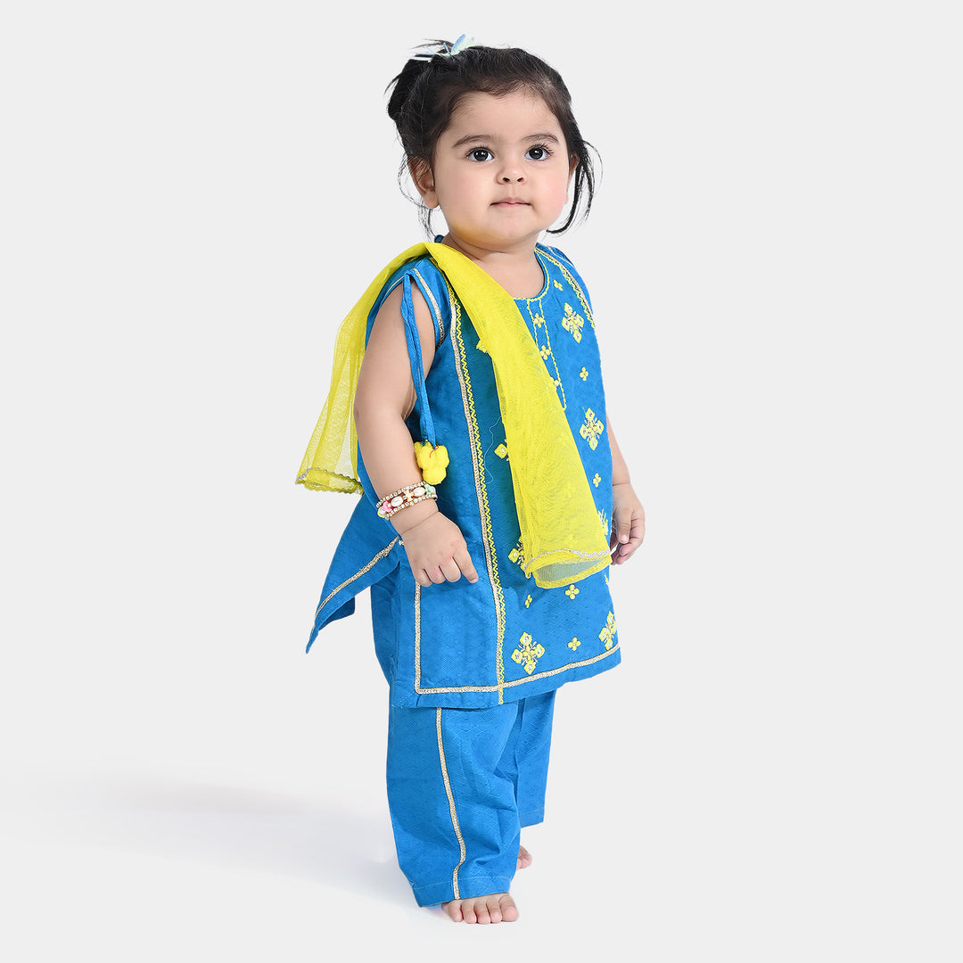 Infant Girls jacquard 2 PCs Suit Folk Love-Blue