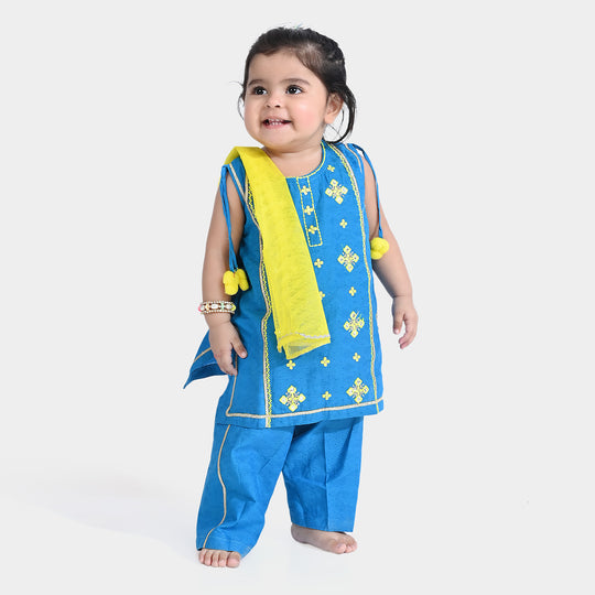 Infant Girls jacquard 2 PCs Suit Folk Love-Blue