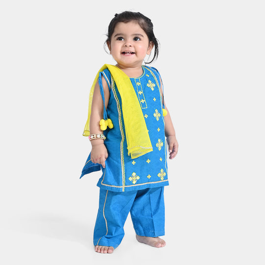 Infant Girls jacquard 2 PCs Suit Folk Love-Blue