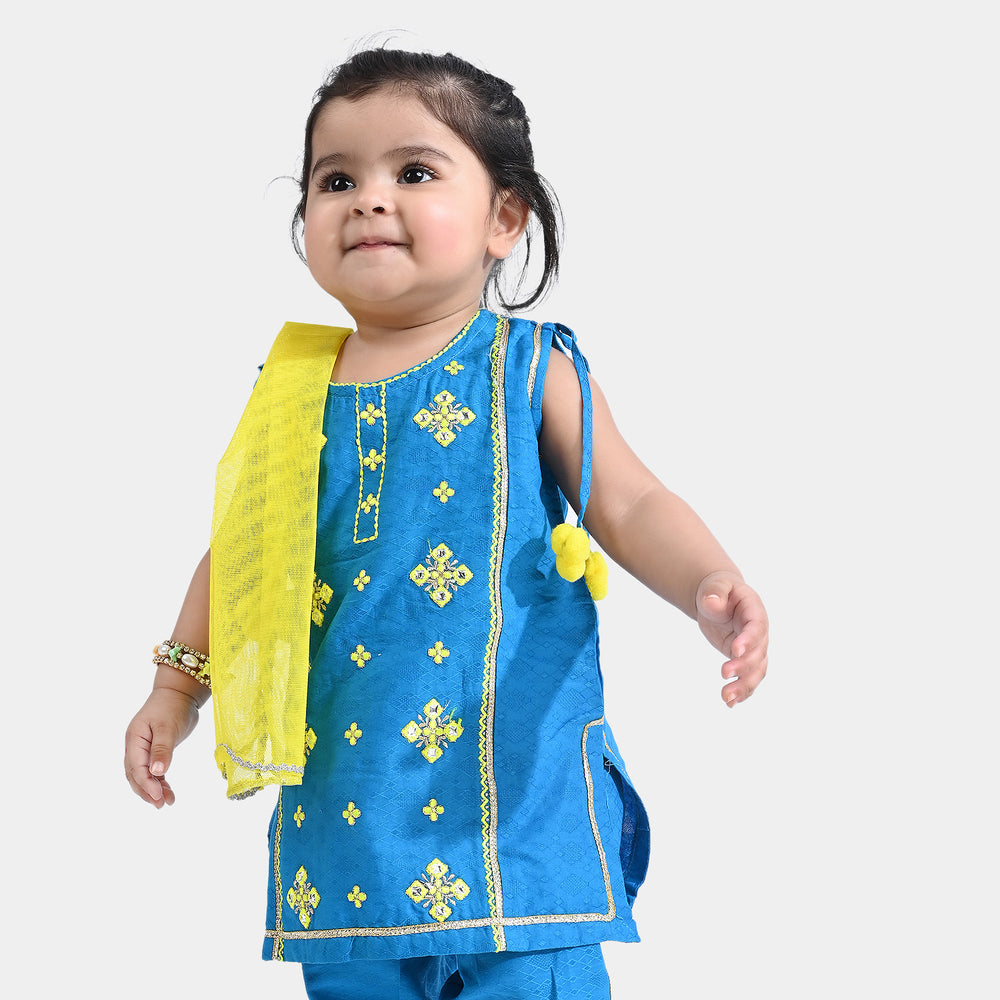 Infant Girls jacquard 2 PCs Suit Folk Love-Blue